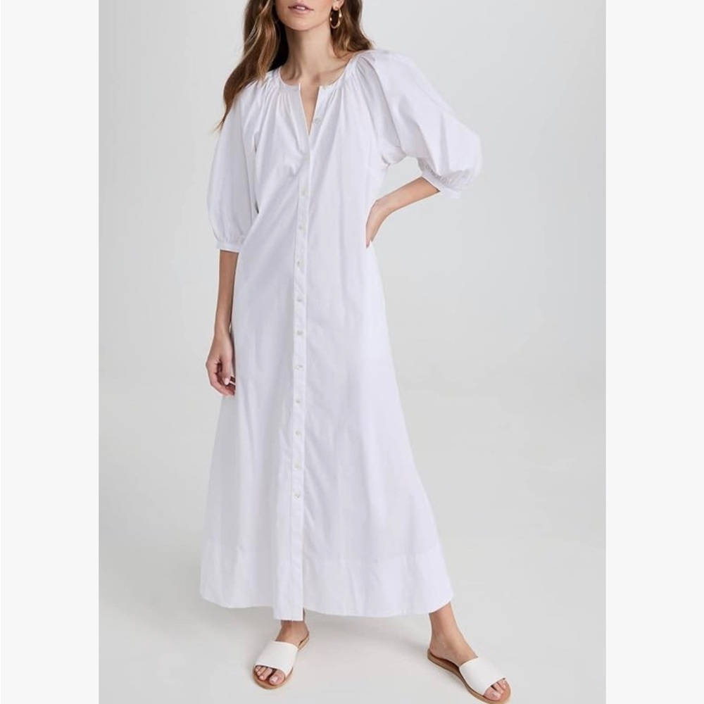 NWT Madewell gathered cotton blend white shirt dress with waist tie - size XXS